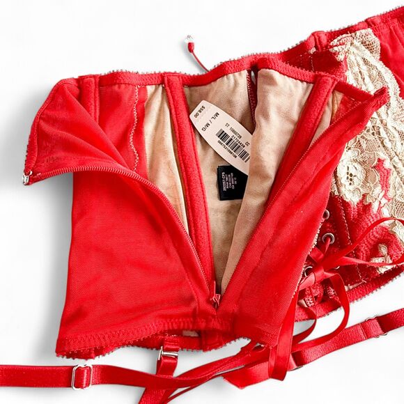 NEW Victoria's Secret Women's M/L Very Sexy Red Waist Cincher Corset Garter Lace - Picture 6 of 12